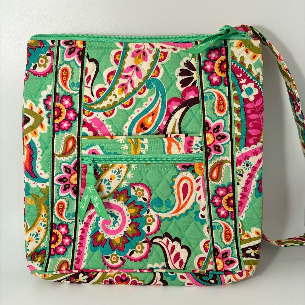 Vera Bradley Green and Pink Paisley Crossbody Bag
